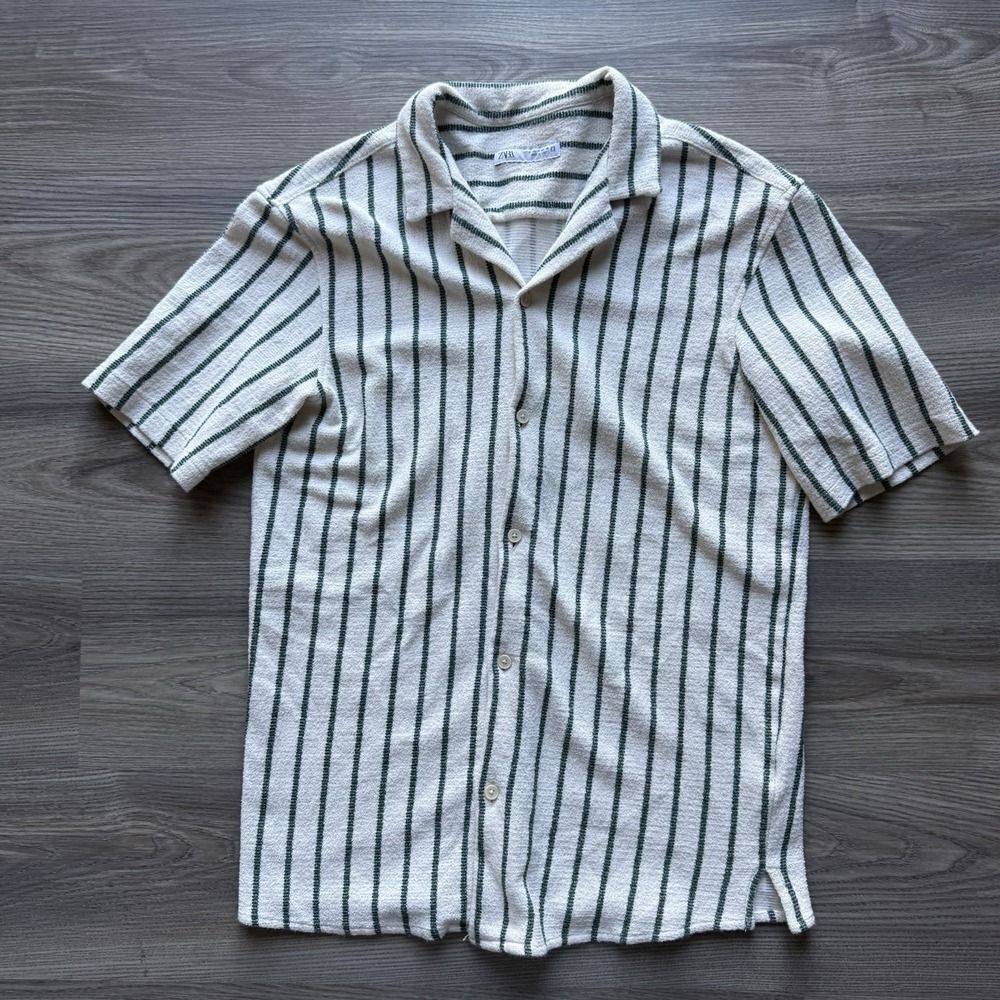 ZARA Shirt Men Multi Striped Button Down Short Sleeve Relaxed M